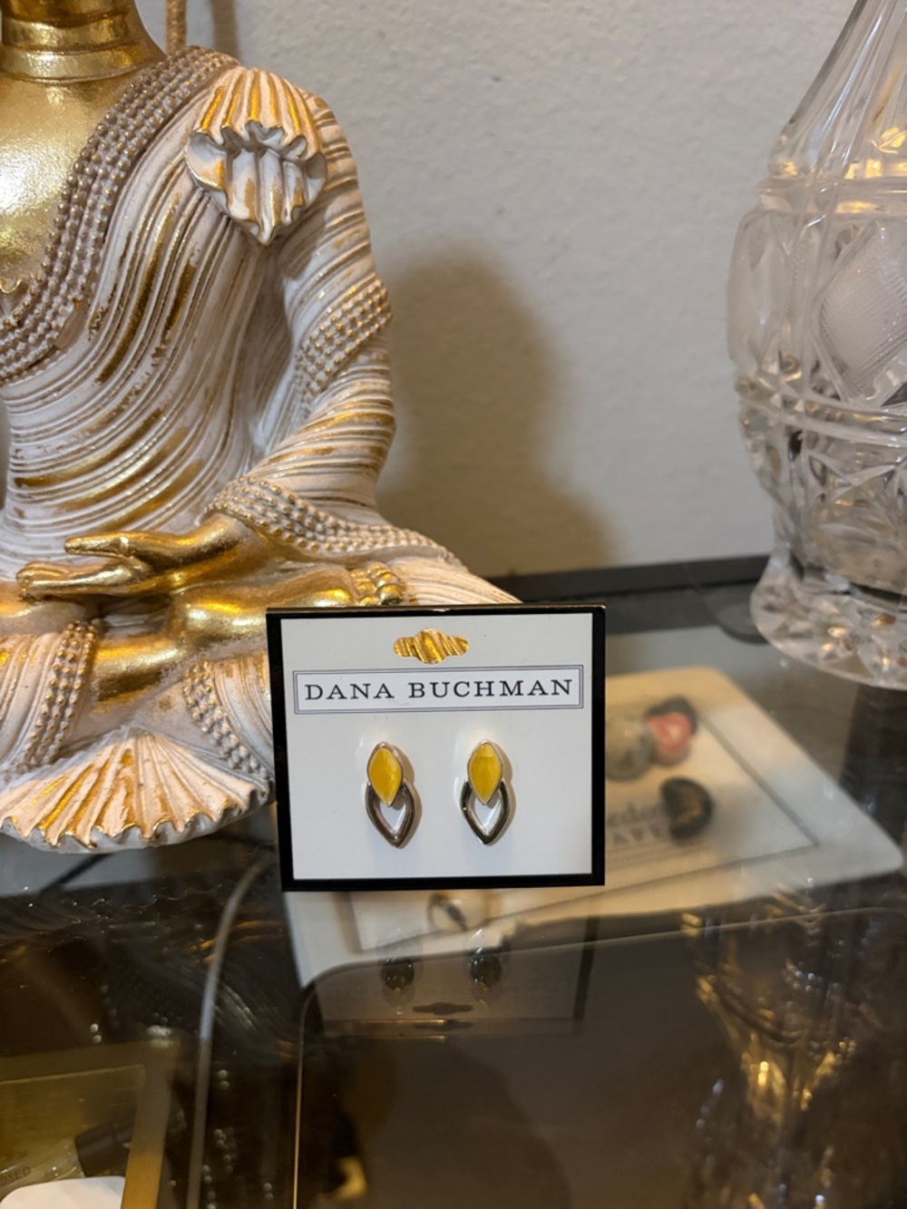 Dana Buchman Yellow and Gold Teardrop Accent Stud Earrings